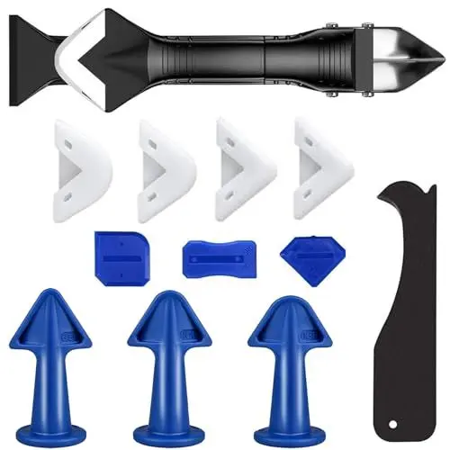 Produktbild: MAJOYLIFE Silikonentferner Werkzeug Set,3 in 1 Silikon Abzieher mit Schaber und Nahtglätter,3 Dichtungsdüse zum Abdichten von Böden,Waschbecken und Fenstern in Küche und Bad