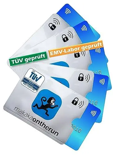 Produktbild: MakakaOnTheRun 5X RFID Blocker Kartenhülle (TÜV + HF Labor geprüft) - EC Karten Schutzhülle, Karten Hüllen für Geldbörsen, Ausweis- & Kartenhüllen, NFC Schutzhülle