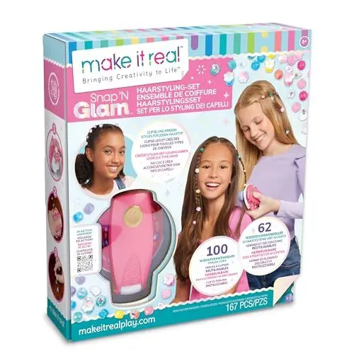 Produktbild: Make It Real 2901760 Snap n Glam Haarstyling-Set, DIY Styling-Kit, wiederverwendbare Haarperlen zum Klipsen, Kreativ-Kit für Kinder