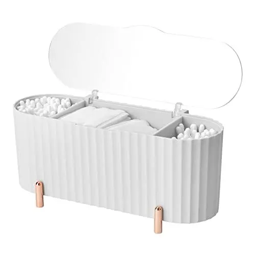 Produktbild: Swsdee Make Up Kosmetik Organizer, Wattepads Aufbewahrung mit Deckeln, Wattestäbchen Behälter Lidschattenpinsel Lippenstiftetui Organizer, 4 Fächer Schminktisch Zubehör Makeup Organizer (Weiß)