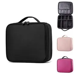 Produktbild: Make up Organizer Kosmetiktasche, Kosmetikkoffer Reise Cosmetic Organizer Schminktasche für Damen und Mädche, Tragbare Kosmetik Organizer mit Verstellbarem Fach (Cooles Schwarz, S)