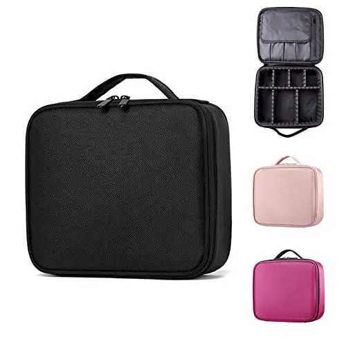 Produktbild: Make up Organizer Kosmetiktasche, Kosmetikkoffer Reise Cosmetic Organizer Schminktasche für Damen und Mädche, Tragbare Kosmetik Organizer mit Verstellbarem Fach (Cooles Schwarz, S)