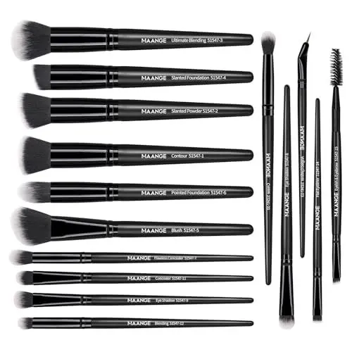 Produktbild: Make up Pinsel MAANGE 15 Pcs Pinselset Makeup Professionelles Foundation Gesicht, Augen, Lippen Lidschatten Schminkpinsel Set Kosmetikpinsel