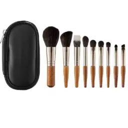 Produktbild: Make up Pinsel Set 9 Stück Reise Make up Pinsel Set Tragbar Schminkpinsel Profi Kosmetikpinsel mit PU Tasche und Puderquaste Lidschatten Pinselset Gesicht und Auge Kosmetikpinsel Holzgriff