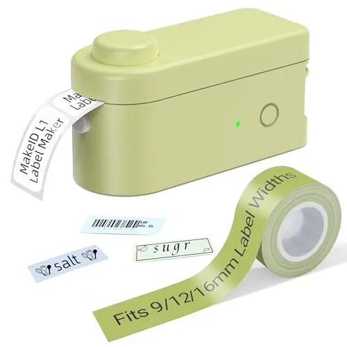 Produktbild: Makeid Beschriftungsgerät Selbstklebend, Bluetooth Etikettendrucker Tragbares Mini Etikettiergerät für iOS & Android Zuhause, Wireless Label Printer für Schule Büro (Grün)