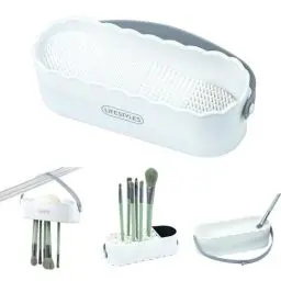 Produktbild: Make-up Pinsel Reinigungsmatte, 4 in 1 Silikon Pinselreiniger zum Reinigen, Trocknen und Aufbewahren, Tragbare Makeup Pinsel Reinigung für Kosmetikpinsel und Make-up-Schwamm (Weiß)