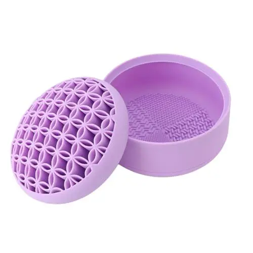 Produktbild: Make-up-Pinselreiniger-Matte, manueller Make-up-Pinselreiniger aus Silikon mit aufhängbarem Pinsel-Trockengestell, leicht zu reinigendes Make-up-Zubehör, Lila