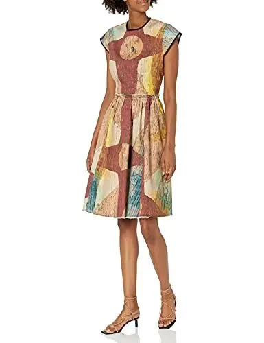 Produktbild: Making The Cut Damen Gewinner-Look Garys Kleid, Beige Burgunderrot Malerei Aufdruck, 3XL Große Größen