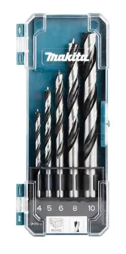 Produktbild: Makita D-72861 Holzbohrer-Set 5-teilig in Aufbewahrungsbox, Holzspiralbohrer für Weich- und Hartholz, Ø 4-10 mm, Rundschaft