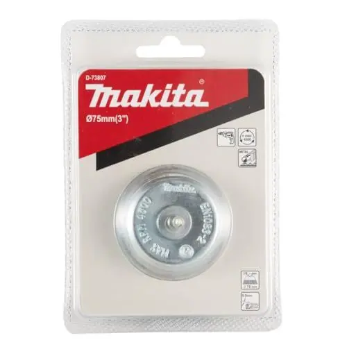 Produktbild: Makita D-73807 Topfbürste Ø 75 mm, gezopft, verzinkter Stahldraht, 6 mm Rundschaftaufnahme, Drahtbürste zum Entrosten, Entzundern, Aufrauen und Reinigen von Stahl
