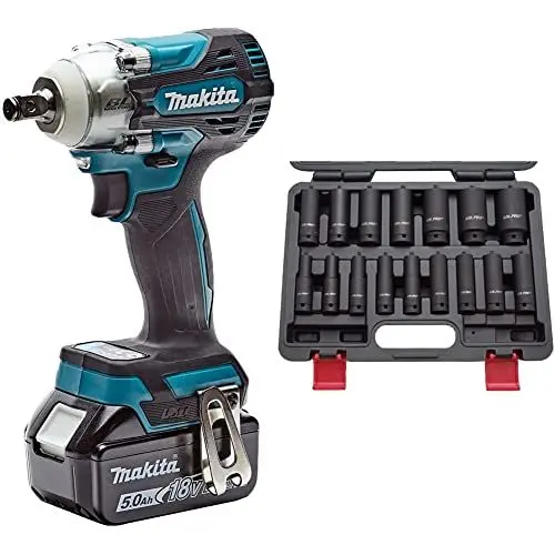 Produktbild: Makita DTW300RTJ Akku-Schlagschrauber 18 V / 5,0 Ah, 2 Akkus + Ladegerät im MAKPAC & US PRO B1340 Kraft-Schlagschrauber-Nüsse 1/2