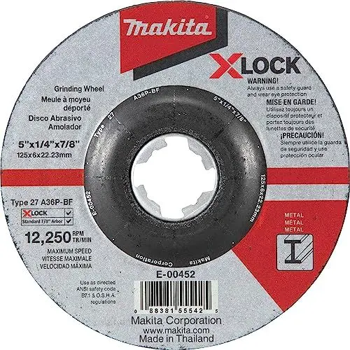 Produktbild: Makita E-00393 X-LOCK Schruppscheibe 125 x 6,0 mm, 1 Stück, für die Bearbeitung von Stahl, A36P-BF, EN12413, oSa zertifiziert, passend für alle 125 mm X-LOCK Winkelschleifer