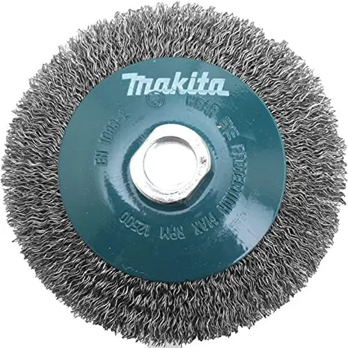Produktbild: Makita D-39849 Kegelbürste Ø 115 mm, gewellt, verzinkter Stahldraht, M14 Gewinde Aufnahme, Drahtbürste zum Entrosten, Entzundern, Aufrauen und Reinigen von Stahl