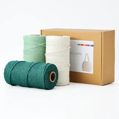 Produktbild: Makramee Garn 3mm x100m 3er Set 100% Baumwollkordel Natur Natürliche Baumwoll Bastelschnur Makramee Baumwollgarn für DIY Basteln Stricken Boho Deko Wandbehang Dekoration Blumenampel Deko Vorhang
