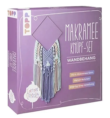 Produktbild: Makramee Knüpf-Set: Wandbehang: Anleitung und Material für einen Makramee-Wandbehang in angesagten Cotton-Candy-Farbtönen