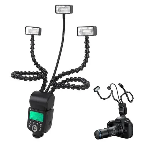 Produktbild: Makro-Armlicht, 5600 K Makro-Fotografie-Beleuchtung mit 8 Stufen Einstellbarer Helligkeit, Flexibles 3-Kopf-Blitzlicht für Nahaufnahmen von Pflanzen, Schmuck und Lebensmitteln
