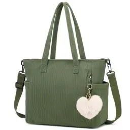 Produktbild: Makukke Cord Tote Bag Tasche Damen Umhängetasche Groß Shopper Tasche Handtasche Schultertaschen für Arbeit Büro Reisen Einkaufen Schule,Grün Tasche