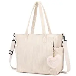 Produktbild: Makukke Cord Tote Bag Tasche Damen Umhängetasche Groß Shopper Tasche Handtasche Schultertaschen für Arbeit Büro Reisen Einkaufen Schule, Beige Tasche