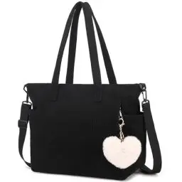 Produktbild: Makukke Cord Tote Bag Tasche Damen Umhängetasche Groß Shopper Tasche Handtasche Schultertaschen für Arbeit Büro Reisen Einkaufen Schule, Schwarz Tasche