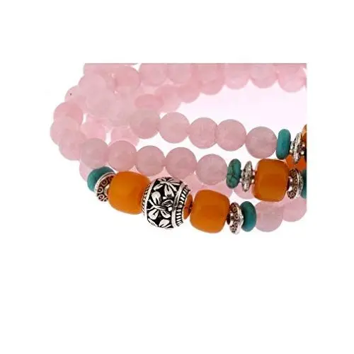 Produktbild: Lachineuse – Buddhistische Mala aus Rosenquarz – 108 Perlen à 6 mm – Buddha-Schmuck – Halskette oder Armband – inklusive Satinbeutel – asiatische Geschenkidee
