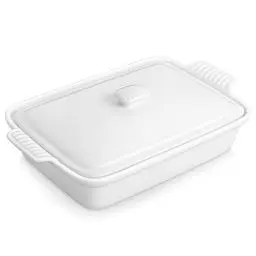 Produktbild: MALACASA Serie BAKE,Große Porzellan-Auflaufform mit Deckel - 3250ML - Auflaufform für Brot, Lasagne, Pizza Kuchen-Mikrowelle, Backofen, spülmaschinenfest (Weiß, 3250ML)