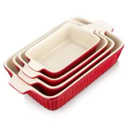Produktbild: MALACASA, Serie Bake.Bake, 4-teiliges Auflaufform Set aus kratzfestem Keramik in Rot | Enthält 4 Größen für die Zubereitung von Lasagne, Suppe, tiramisu und mehr