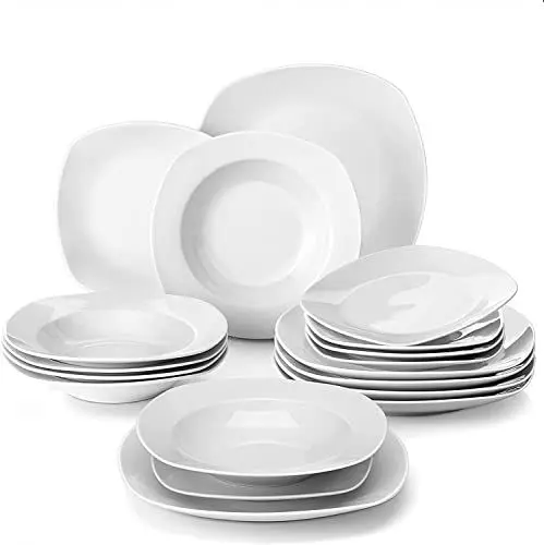 Produktbild: MALACASA, Serie ELISA, 18-teilig Grauweiß Porzellan Tafelservice Kombiservice Geschirrset, je 6 Speiseteller, Dessertteller, Suppenteller für 6 Personen