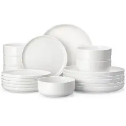 Produktbild: MALACASA, Serie LUNA, 18-teilig Weiß Porzellan Tafelservice Kombiservice Geschirrset, je 6 Speiseteller, Dessertteller, Müslischalen für 6 Personen