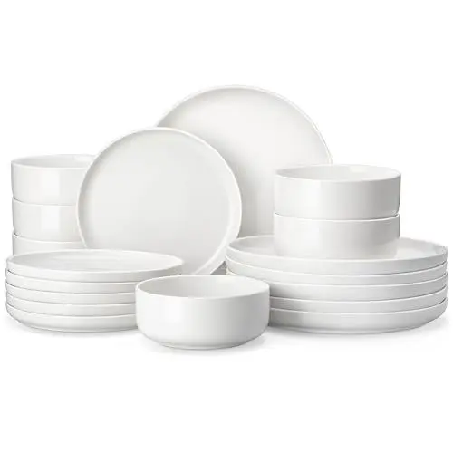 Produktbild: MALACASA, Serie LUNA, 18-teilig Weiß Porzellan Tafelservice Kombiservice Geschirrset, je 6 Speiseteller, Dessertteller, Müslischalen für 6 Personen
