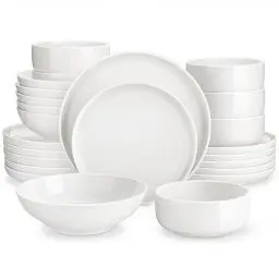 Produktbild: MALACASA, Serie LUNA, 24-teilig Weiß Porzellan Tafelservice Kombiservice Geschirrset, je 6 Speiseteller, Dessertteller, Suppenteller, Müslischalen für 6 Personen