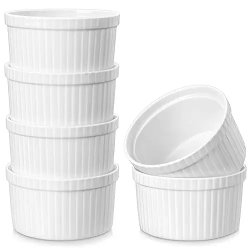 Produktbild: MALACASA, Serie Ramekin, Creme Brulee Schälchen mit Deckel 6er Set, 240ml Souffle Förmchen, Souffleeförmchen Backofenfest, Ofenfeste Creme Brulee Schalen, Mini Auflaufform mit Deckel 9.2x5cm, Weiß