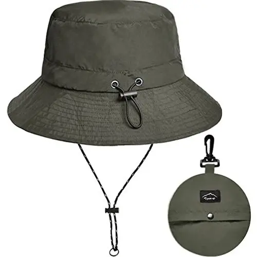 Produktbild: Malaxlx Armeegrün Fischerhut Sonnenhut für Damen Herren Wasserdicht Bucket Hat Anglerhut Regenhut Sommerhut UV Schutz Strandhut Verstellbare Safari Boonie Hut