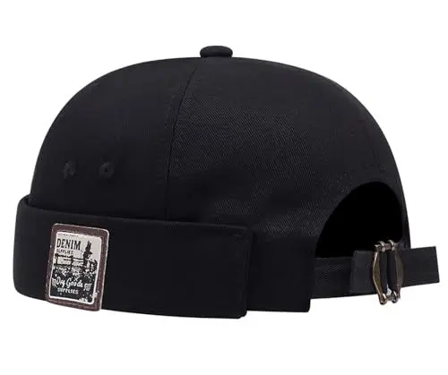 Produktbild: Malaxlx Herren Schwarz Docker Cap Seemannsmütze Docker Mütze Hafenmütze Seemannskappe Brimless Cap Herrenmütze Verstellbar