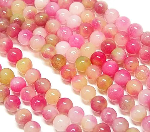 Produktbild: Malay Jade-Stein Edelstein Strang Perlen, 6mm, Rund, 60 Stück, Schmuckperlen Halbedelstein für Schmuck Kette Armband (Rosa)