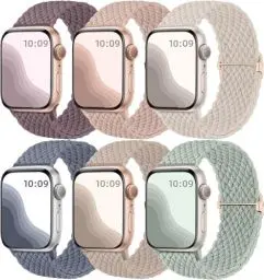 Produktbild: Maledan 6 Stück Geflochtenes Armband Kompatibel mit Apple Watch Armband 44mm 45mm 42mm 46mm 49mm Damen Herren, Elastisches Nylon Sport Solo Loop Band für iWatch SE Series 10 9 8 7 6 5 4 3 2 1 Ultra