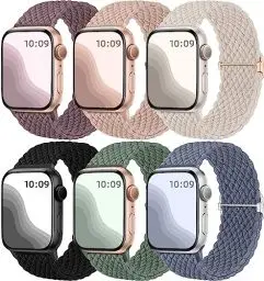 Produktbild: Maledan 6 Stück Geflochtenes Armband Kompatibel mit Apple Watch Armband 40mm 41mm 38mm 42mm Damen Herren, Elastisches Nylon Sport Solo Loop Ersatzband für iWatch SE Series 10 9 8 7 6 5 4 3 2 1 Ultra