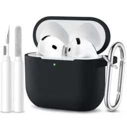 Produktbild: Maledan Kompatibel mit AirPods 4 Hülle Case 2024, Weich Silikon Ganzkörper-Schutzhülle für Apple AirPods 4 Generation Hülle mit Reinigungskit & Schlüsselanhänger (LED Sichtbar), Schwarz