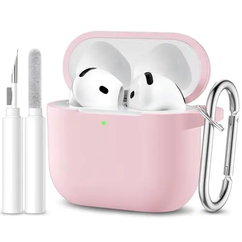 Produktbild: Maledan Hülle Kompatibel mit AirPods 4 Hülle Case 2024, Weich Silikon Ganzkörper-Schutzhülle für Apple AirPods 4 Generation Hülle mit Reinigungskit & Schlüsselanhänger (LED Sichtbar), Rosa