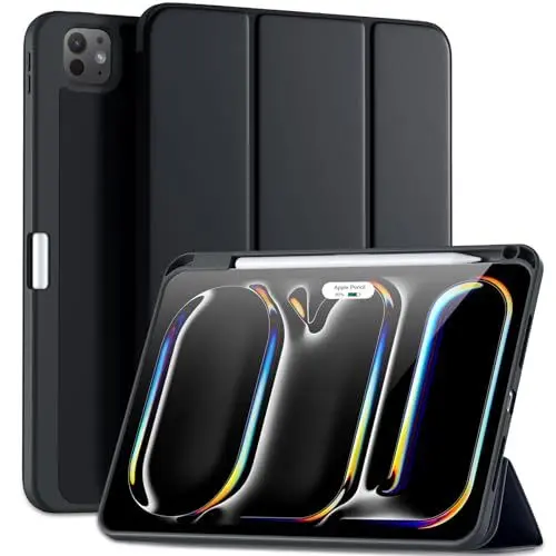 Produktbild: Maledan Hülle für iPad Pro 11 2024 (M4 5. Generation) mit Stifthalter, Flexible TPU Rückseite Schutzhülle Case Unterstützt Apple Pencil Pro/USB-C, Auto Schlafen/Wachen, Schwarz