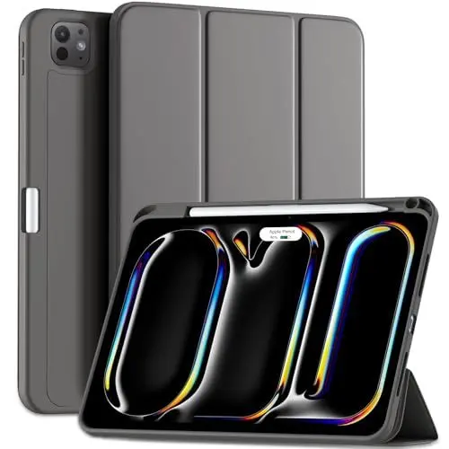 Produktbild: Maledan Hülle für iPad Pro 11 2024 (M4 5. Generation) mit Stifthalter, Flexible TPU Rückseite Schutzhülle Case Unterstützt Apple Pencil Pro/USB-C, Auto Schlafen/Wachen, Weltraum Grau