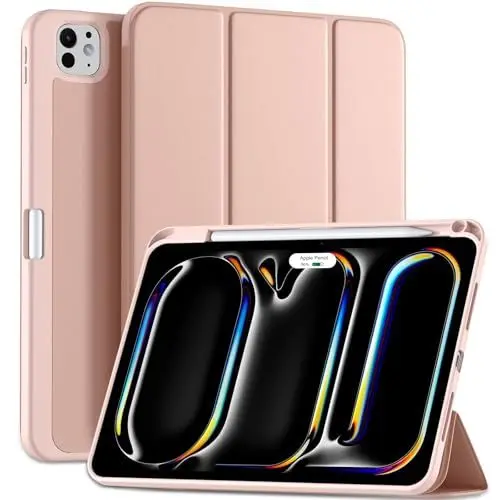 Produktbild: Maledan Hülle für iPad Pro 11 2024 (M4 5. Generation) mit Stifthalter, Flexible TPU Rückseite Schutzhülle Case Unterstützt Apple Pencil Pro/USB-C, Auto Schlafen/Wachen, Rosa