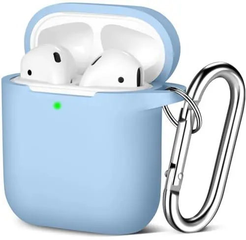 Produktbild: Maledan Kompatibel mit AirPods Hülle AirPods Case Apple Airpods 2 & 2, Voller Schutz Silikon Schutzhülle (Front LED Sichtbar) (Unterstützt kabelloses Laden) mit karabiner,Himmelblau