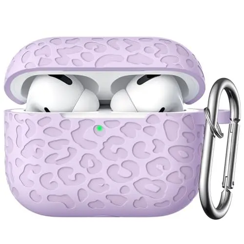 Produktbild: Maledan Leopard Gravierte Hülle Kompatibel mit AirPods Pro 2 Hülle,Weich Silikon Stoßfest Schutzhülle Case für Apple AirPods Pro 2nd/AirPod Pro Case Hülle mit Karabiner (Front-LED Sichtbar),Lavendel