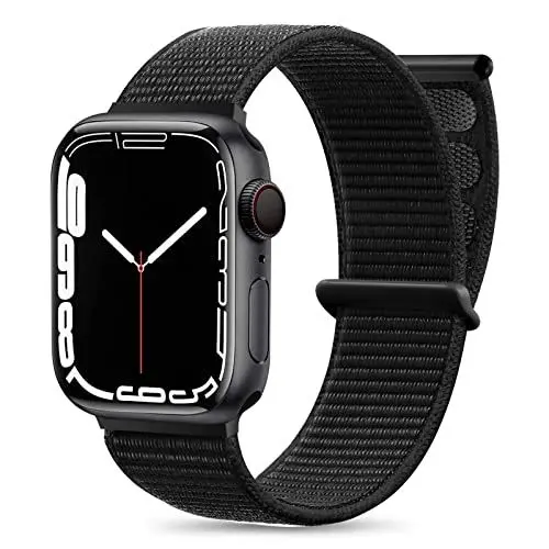 Produktbild: Maledan Nylon Armband Kompatibel mit Apple Watch Armband 44mm 38mm 42mm 40mm 41mm 45mm 46mm 49mm, Verstellbare Sport Armband Kompatibel mit iWatch Series 10 9 8 7 6 5 4 SE, 42mm/44mm/45mm/49mm,Schwarz