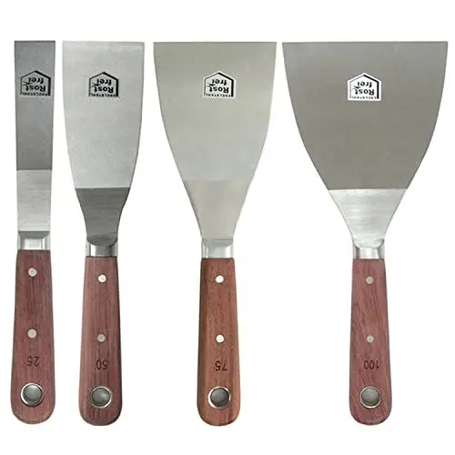 Produktbild: Malerspachtel Set 4 tgl. 25+50+75+100mm durchgehend vernietet rostfrei Spachtel Stielspachtel Edelstahl Malerspachteln Schaber