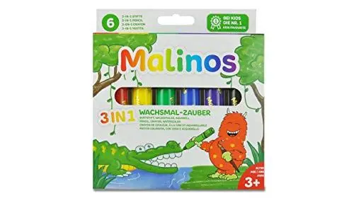 Produktbild: MALINOS 301036 Wachsmal-Zauber 3-in-1 Stifte, Buntstift Wachsmaler Aquarell, 6 Stück, 6 Farben (1er Pack)
