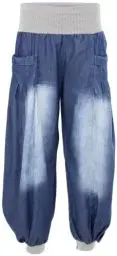 Produktbild: Malito – Damen Haremshose im Denim Style – Unisize Pumphose aus 100% Baumwolle – perfekte Jeans zum Tanzen & Chillen – Pluderhose mit Taschen – Aladinhose für Frauen 6258 (Blau Extra Washed)