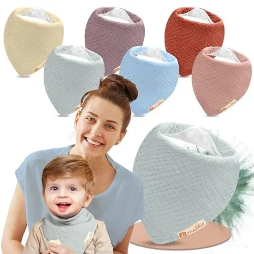 Produktbild: Mallie® Frottee Lätzchen Baby im 6er Set | Superweiches Musselin Halstuch als Bibs, Dreieckstuch Baby oder Baby Lätzchen | Neue Babylätzchen in Dreiecksform | Sabberlätzchen Baby sowie Halstücher Baby