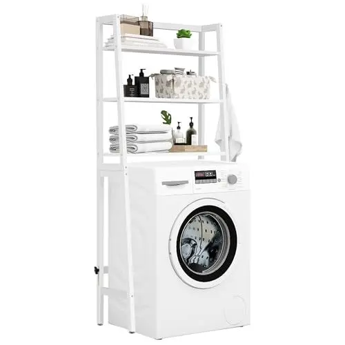 Produktbild: MallKing Toilettenregal, hölzerne 3-Tier über die Toilette Rack Bad Raum Saver Veranstalter, fPlatzsparend im Badezimmer Regal – 100% Holz und einfach zu montieren (weiß)