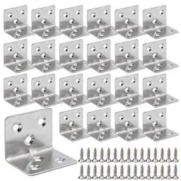Produktbild: Malloom 64 Stück Edelstahl Winkel,90 Grad Winkelverbinder Winkel mit 384 Schrauben,Metallwinkel Winkelverbinder Winkel Edelstahlwinkel für Bücherregal Möbel Schrank Stuhl Schublade(Silber)